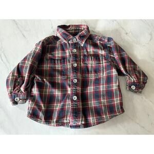 Vintage Levi's toddler boy 18 months plaid flannel button up shirt red tab Y2K